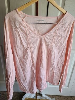 Eddie Bauer Light Pink V-Neck Long Sleeve Top
